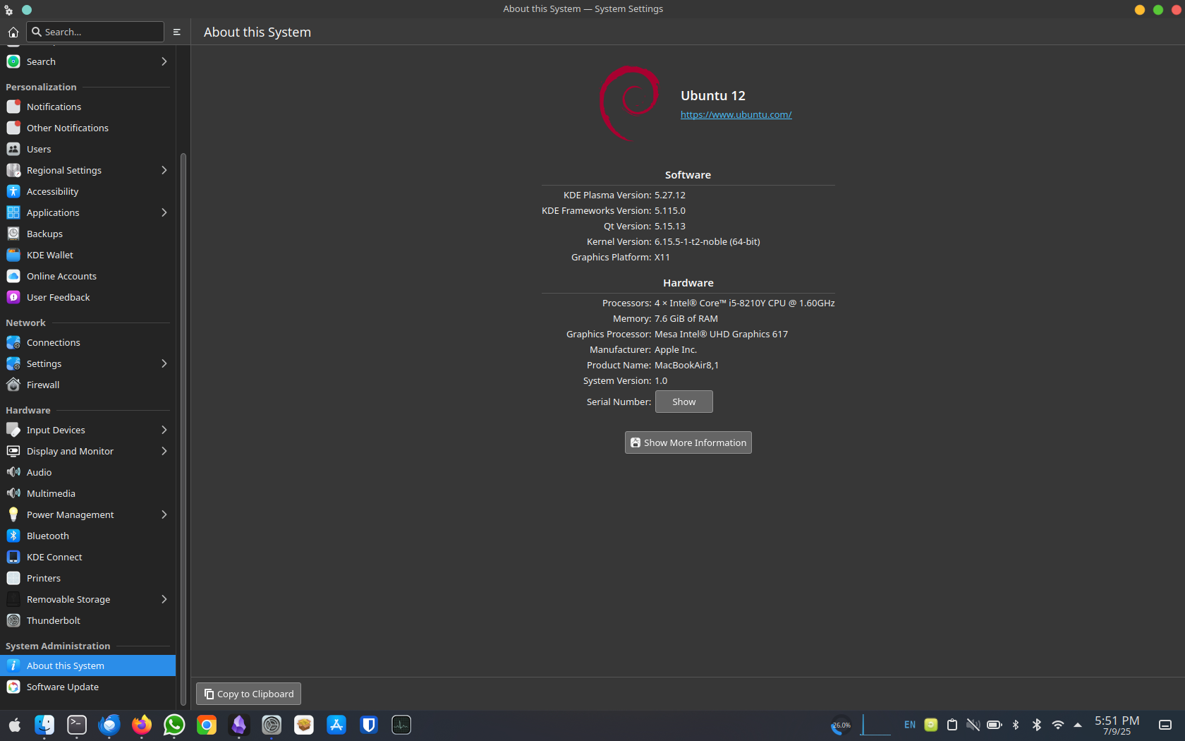 MacBook Air System Settings in Linux